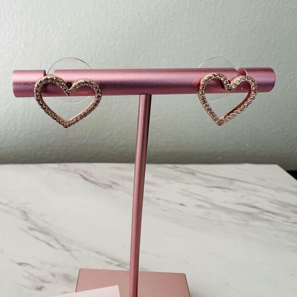 KATE SPADE NEW YORK Pave‎ Heart Stud Earrings, Rose Gold/Diamond Crystal, NWT - Picture 7 of 13